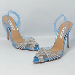 Aquazzura Gatsby Crystal-Embellished Slingback pumps size 38
